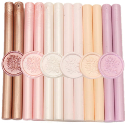 Pink Sealing Wax Sticks - 12 Pcs Glue Gun Seal Set for Stamps, 6 Colors, 0.43'' Compatible
