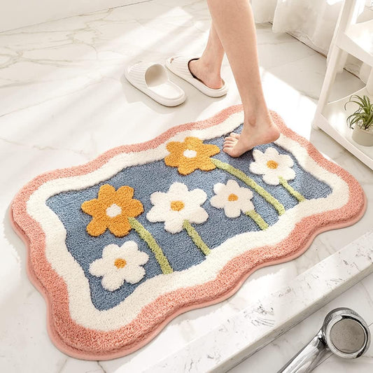 Hi Space Bathroom Rugs 31.5x19.7IN Pink Floral Bath Mat for Bathroom Non Slip Machine Washable Soft Absorbent Cute Bath Rug Plush Bath Carpet for Tub Shower Sink Fluffy