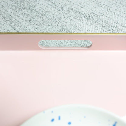 Spsyrine Pink Decorative Serving Tray with Handles, Elegant Plastic Coffee Table Tray for Ottoman, Living Room, Home Decor 15.6" X 10.2"