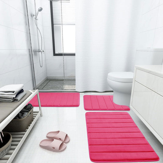 Buganda Memory Foam Bath Mat, 24" x 16", Ultra Soft and Non-Slip Bathroom Rugs, Water Absorbent and Machine Washable Bath Rug for Bathroom, Shower, and Tub, Deep Pink