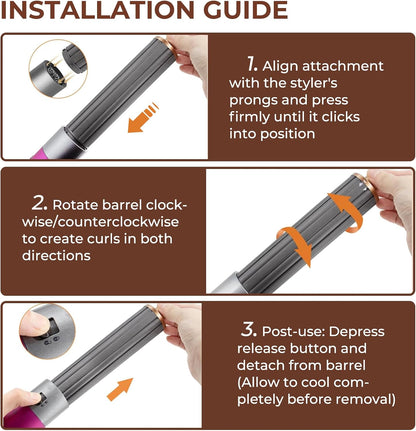 40mm/1.6" Long Barrel Attachment for Dyson Airwrap Compatible - Adjustable Bidirectional Curling, Heat-Resistant Material, Instant Use for Voluminous (Curling Iron Pink 40mm)