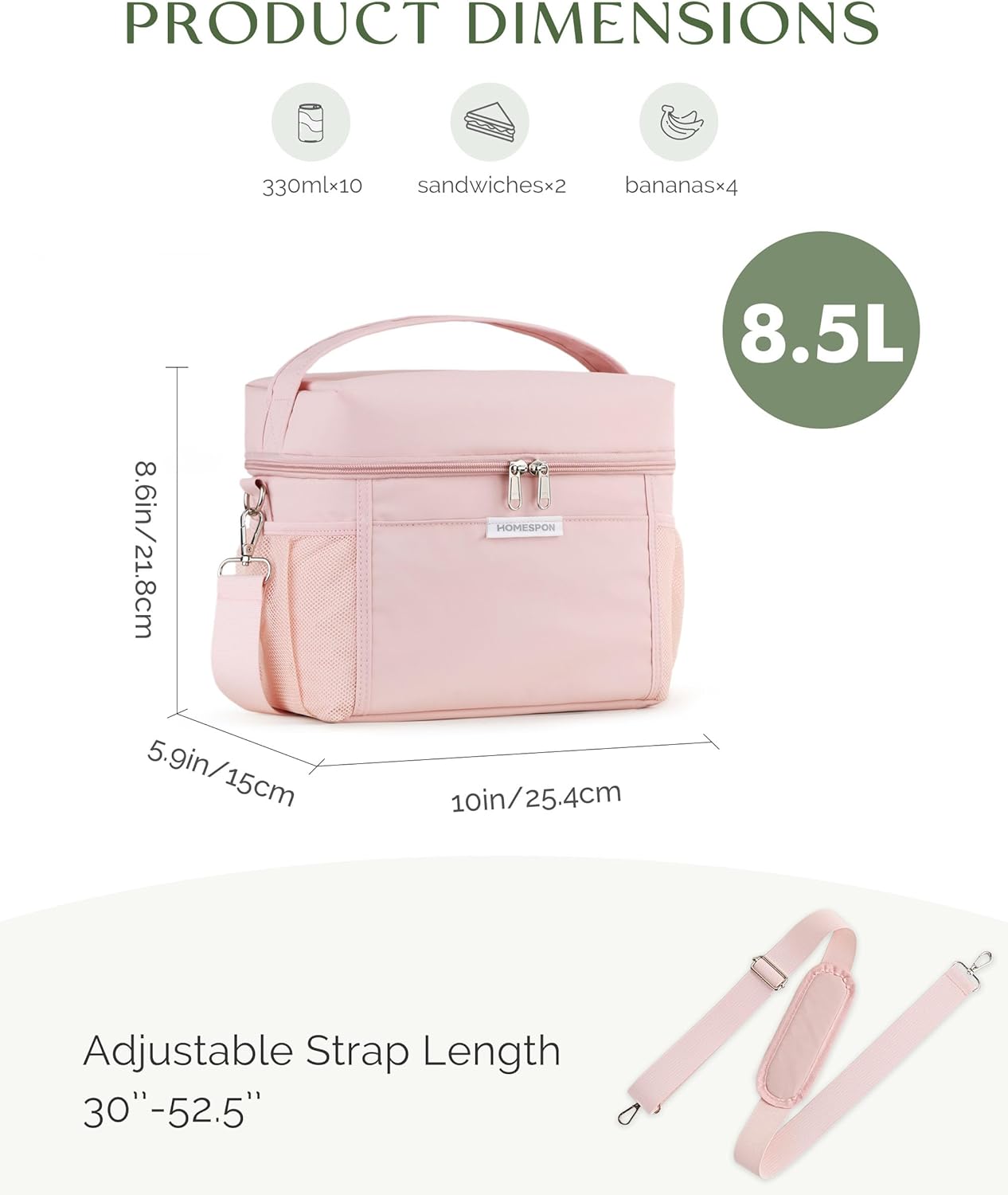 HOMESPON Lunch Box for Women Men - Insulated Lunch Bag Waterproof Lightweight Cooler Bag for Work, Picnic, Travel (Medium, Pink)