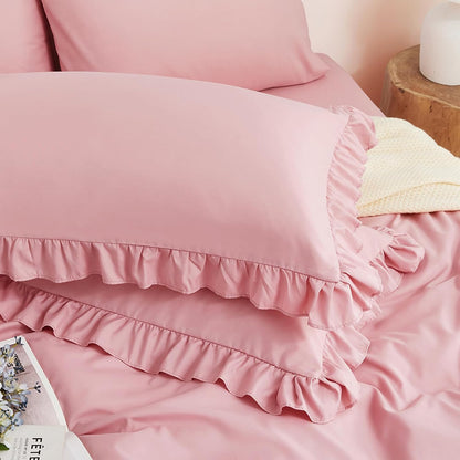 Horbaunal 2 Pack Pink Ruffle Pillowcases Standard Size, 20" x 26" Ruffle Pillow Covers Ultra Soft Microfiber Ruffled Fringe Pillow Shams, Shabby Chic Pillow Cases