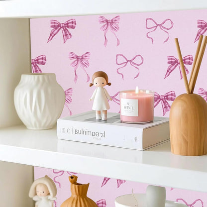 RUSPEPA Peel and Stick Wallpaper, 17.3 Inch x 6.5 Feet, Pink Bow Design Self Adhesive Removable Wallpaper Decorative Waterproof Contact Paper for Cabinets, Walls