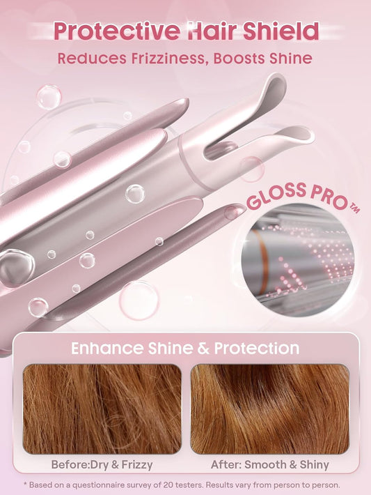 SHEGLAM Pink Curling Iron Automatic Gift for Woman (Pink, 1.25 inch) Cupid's Charm One-Touch Instant Curler