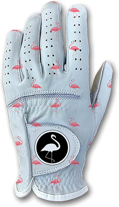 Tropical Flamingo Men's Golf Glove - 100% Cabretta Leather Left Right Hand Golfer Weather Grip Pink White Blue Adult Hawaiian Size Small Thru XXL