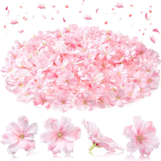 WILLBOND 100 Pieces Mini Faux Flower Heads Cherry Blossom Flowers for Crafts Artificial Silk Plum Blossom Heads for Graduation Cap Home Room Wedding Party Marriage Car Hats, 1.8 Inch (Pink)