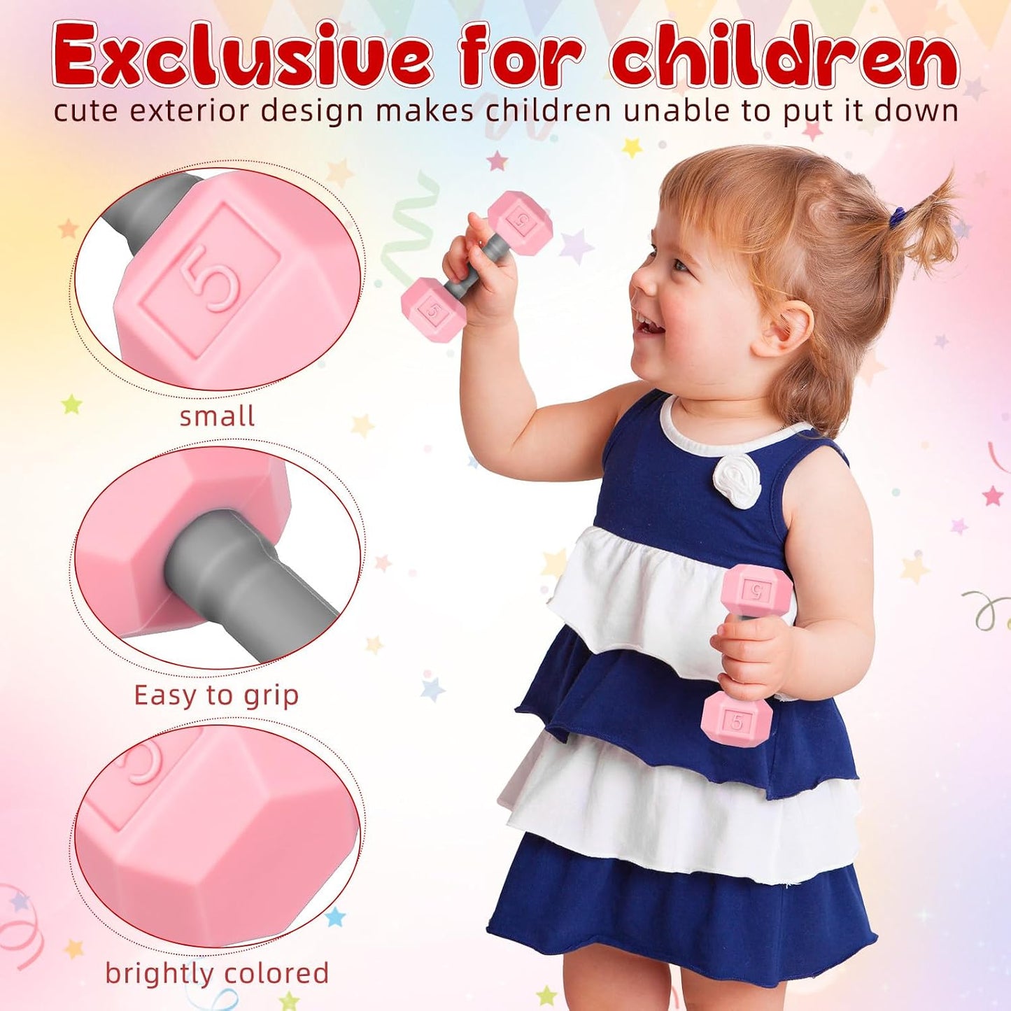 VOSAREA 2pcs Mini Silicone Dumbbells for Kids Toddler Hand Weights Set Children Home Gym Exercise Kindergarten Workout Toys Pink