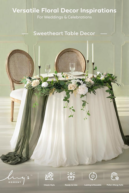 Ling's Moment Pink Artificial Flower Garland Wedding Arch 6 FT | Blush Rose & Eucalyptus, Greenery, Sweetheart Table Decor, Floral Garland for Mantle, Centerpieces, Backdrop