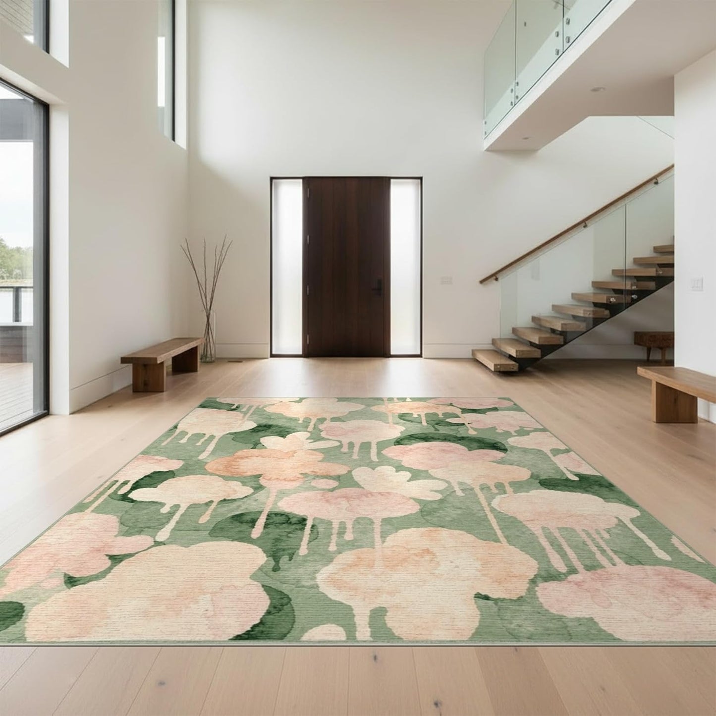 Design&I 4'x6' Machine Wash Ready Modern Floral Area Rug, Peach Chair-Friendly & Snag-Free Skid-Resistant Medium Carpet for Home Office, Gaming Room, Under Desk | 2167369