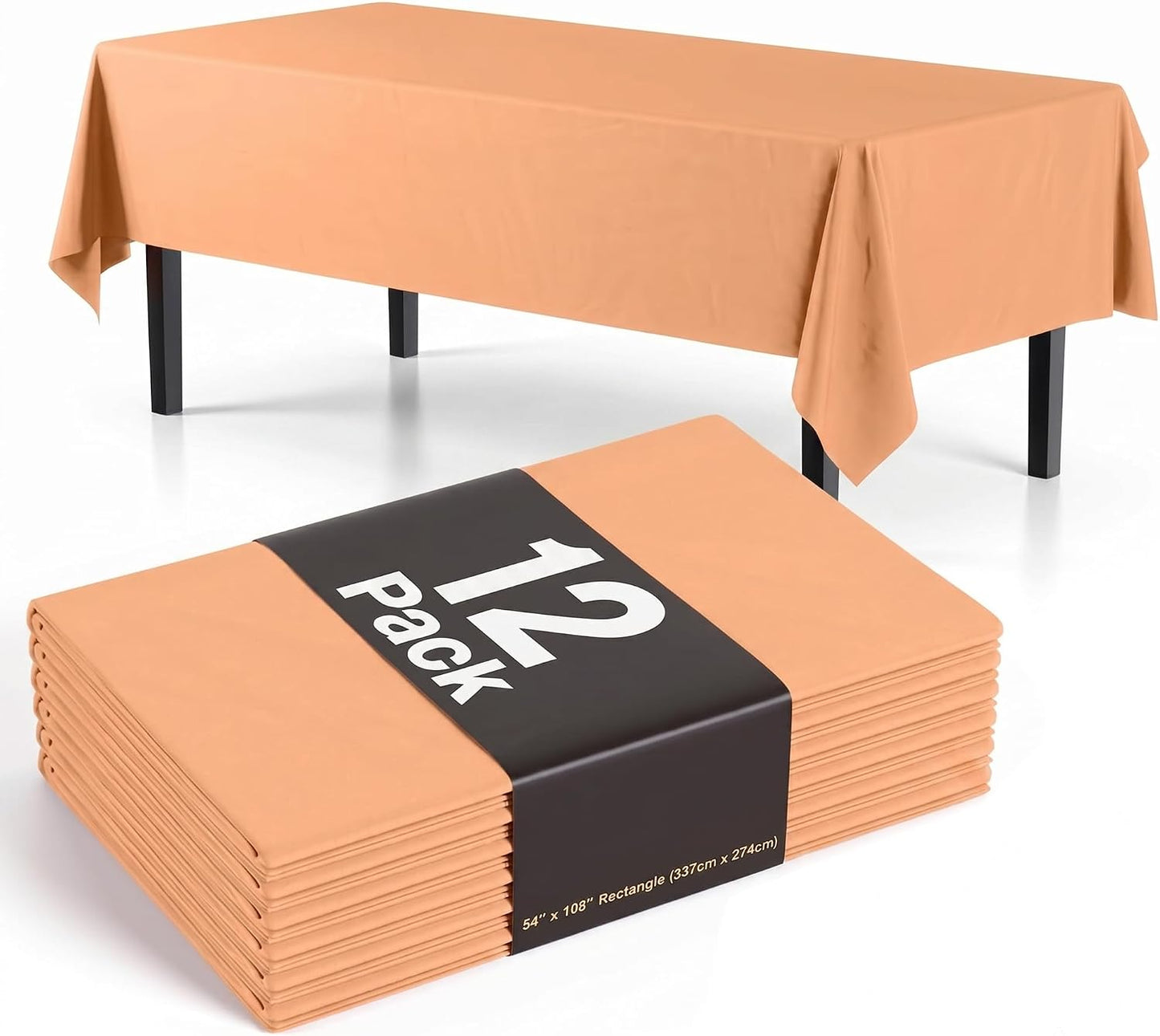 Exquisite 12-Pack Premium Plastic Tablecloth 54in. x 108in. Rectangle Table Cover - Peach
