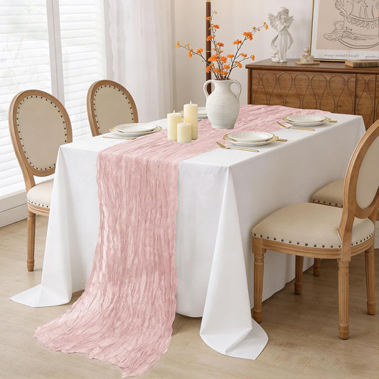 INVGEEXI 3 Pack Dusty Pink Cheesecloth Table Runners 35" x 120", Boho Rustic Farmhouse 10FT Gauze Table Runner for Wedding Baby Shower Birthday Party Holiday Decor