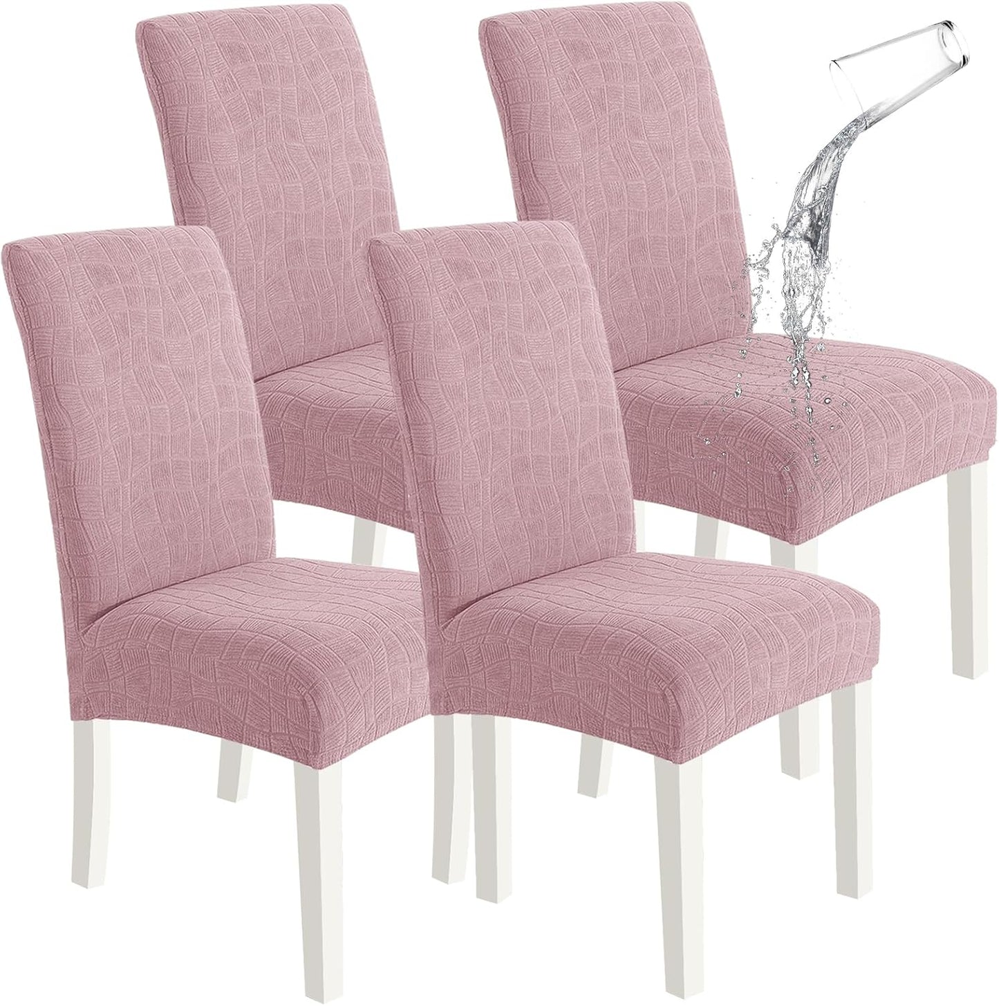SYSLOON Waterproof Chair Covers for Dining Chairs – 4 Pack Washable & Removable, Protect Against Spills, Stains & Pets,Pink