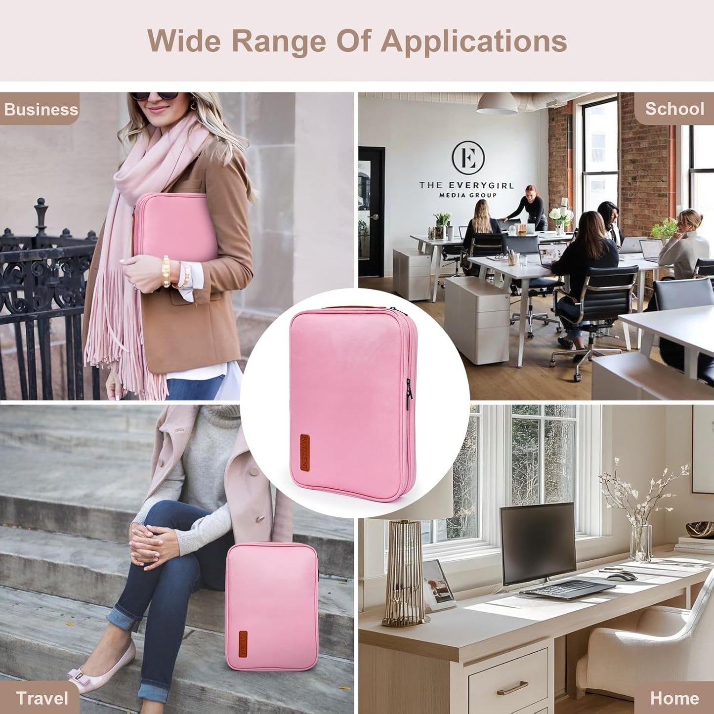 Portfolio Organizer Binder- Premium 3-Ring Padfolios for Women & Men, Zipper Closure,ipad Storage Bag, can Hold All Kinds of documents, Card Slot, Pen Ring, Professional Binder Waterproof - Pink