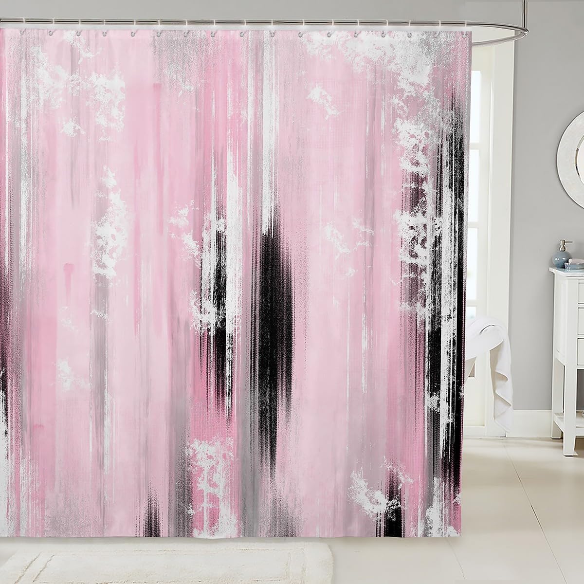 Feelyou Abstract Shower Curtain for Bathroom Decor Modern Abstract Art Bath Curtain Pink Gray White Bathroom Accessories Luxury Waterproof Polyester Fabric for Stalls Bathtubs 72"x78"
