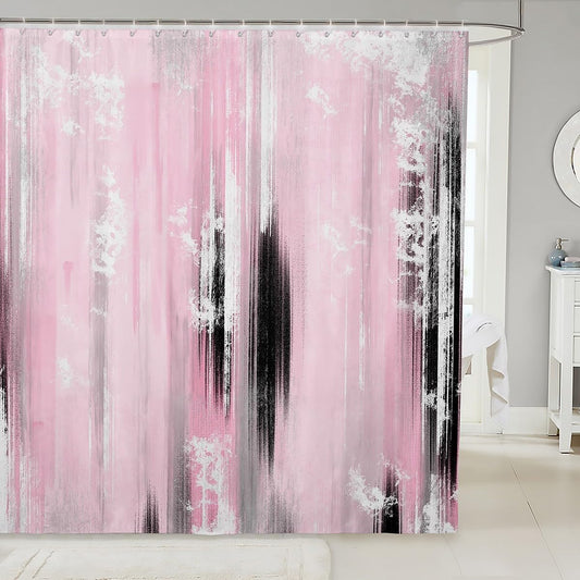 Feelyou Abstract Shower Curtain for Bathroom Decor Modern Abstract Art Bath Curtain Pink Gray White Bathroom Accessories Luxury Waterproof Polyester Fabric for Stalls Bathtubs 72"x78"