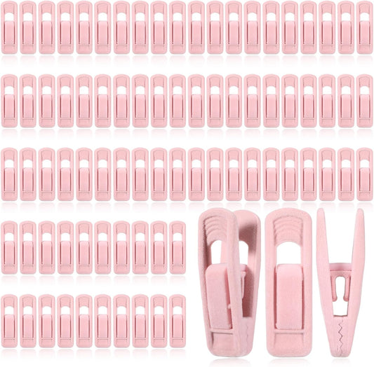 Pink Velvet Hangers Clips, 80 Pack Strong Finger Clips Velvet Pants Hanger Velvets Clip Skirt Hanger Clip for Thin Velvets Clothes Suit Hangers