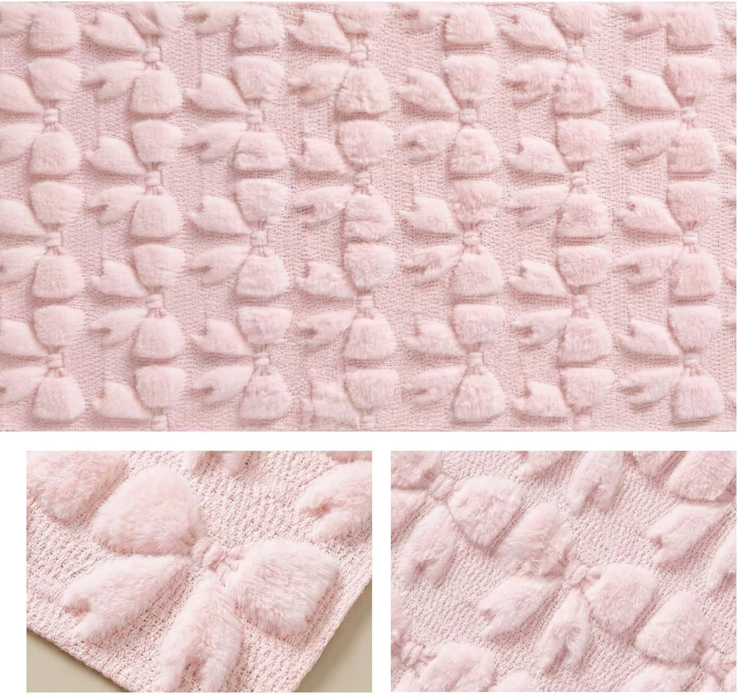 Artoid Mode Pink Soft Plush Faux Fur Jacquard Bows Table Runner, Valentine's Kitchen Dining Table Decoration for Home Party Decor 13x72 Inch