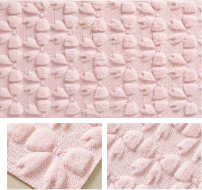 Artoid Mode Pink Soft Plush Faux Fur Jacquard Bows Table Runner, Valentine's Kitchen Dining Table Decoration for Home Party Decor 13x72 Inch