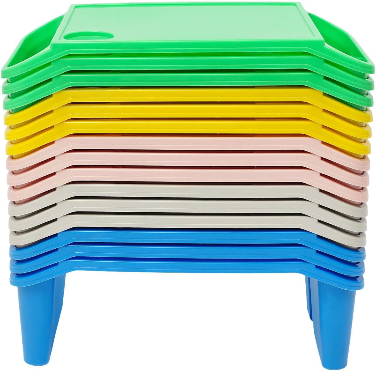 Kids Lap Desk, Stackable Portable Lap Tray with Storage Slots - Multicolor Kids Plastic Table (Blue+White+Pink+Green+Yellow, 15PCS)
