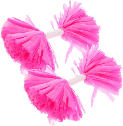2PCS Pink Handheld Cheerleading Pom Poms with Handles for Team Dance Games Portable Lightweight Spirit Accessories for Festival Celebration