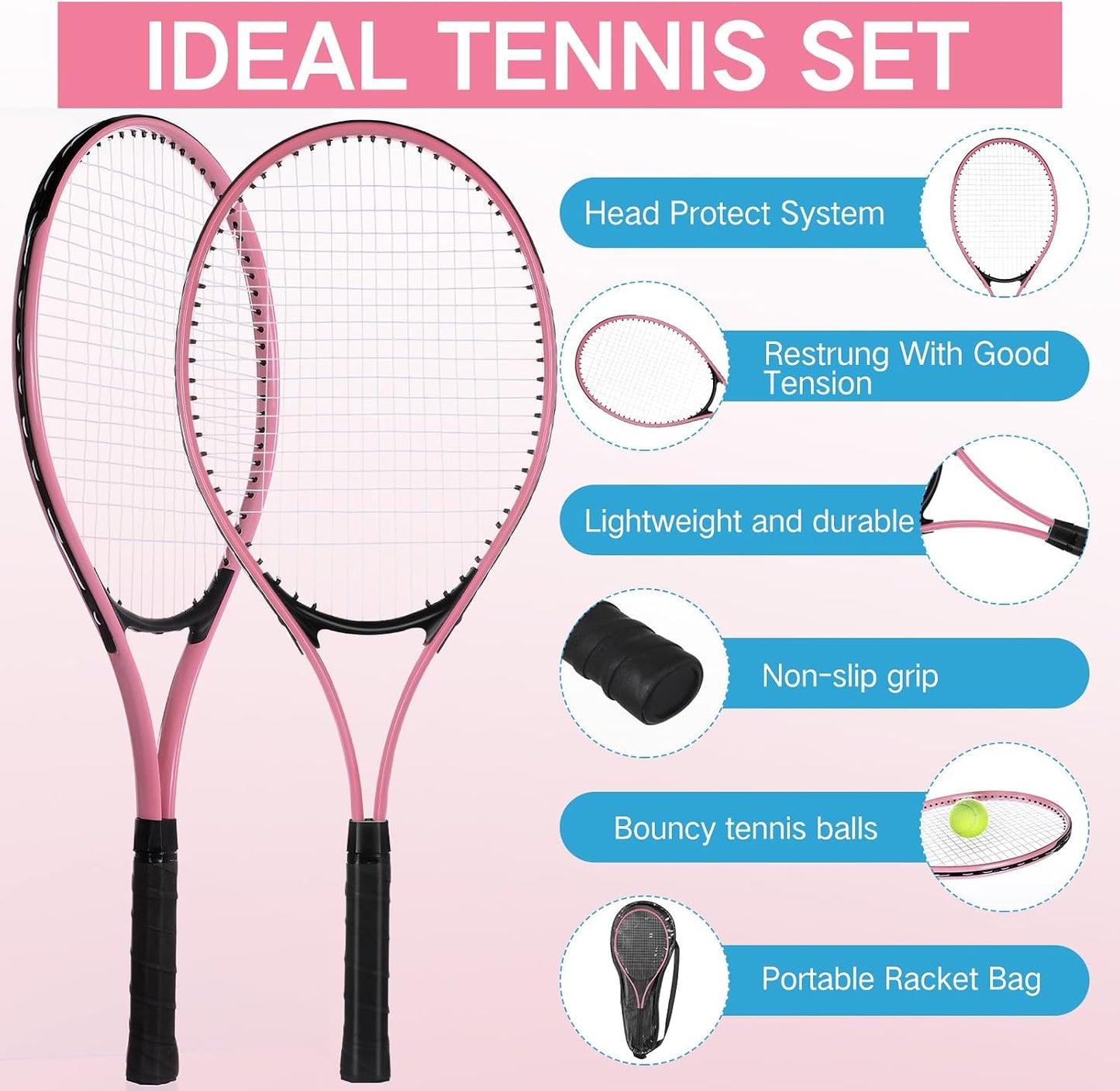 4 Pcs Tennis Rackets for Adult Recreational 4 Players 27" Tennis Racquet Lightweight Tennis Racket with 3 Tennis Balls for Training Beginners with Overgrips Carry Bag