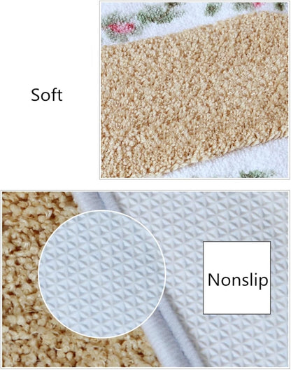Pretty Floral Rural Style Rug, Soft Non-Slip Embroidered Oval Doormat Floor Mat Bath Mat, Bathroom Shower Rug Bedroom Living Room Carpet (15.7x23.6inches, Pink)