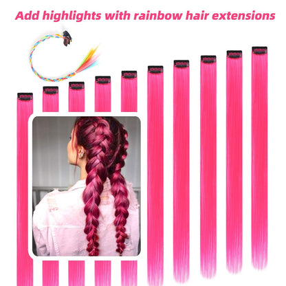 Pink Hair Extensions Clip in 10 Pieces Synthetic