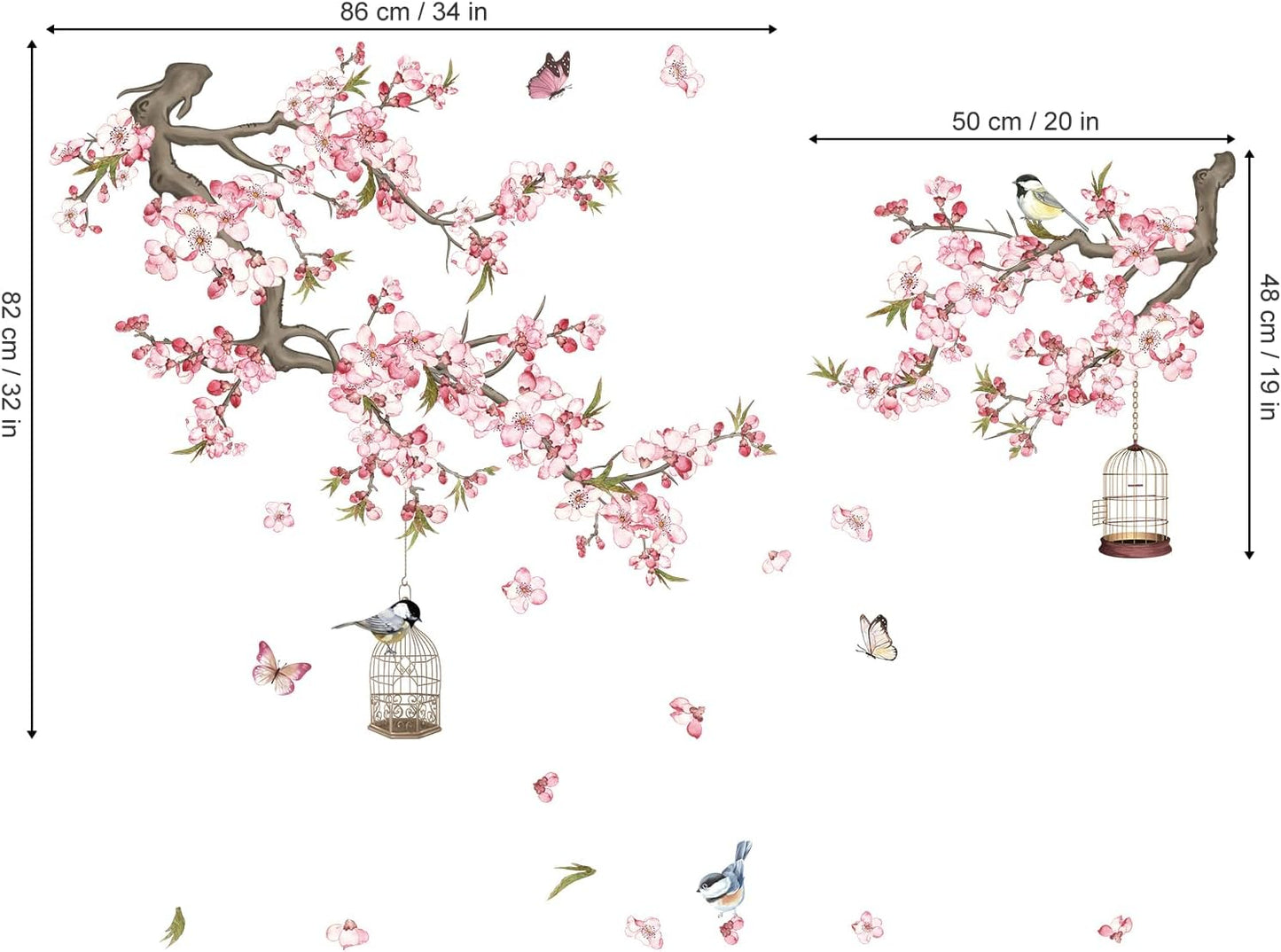 wondever Cherry Blossom Wall Stickers Pink Flowers Tree Branch Peel and Stick Wall Art Decals for Baby Nursery Bedroom