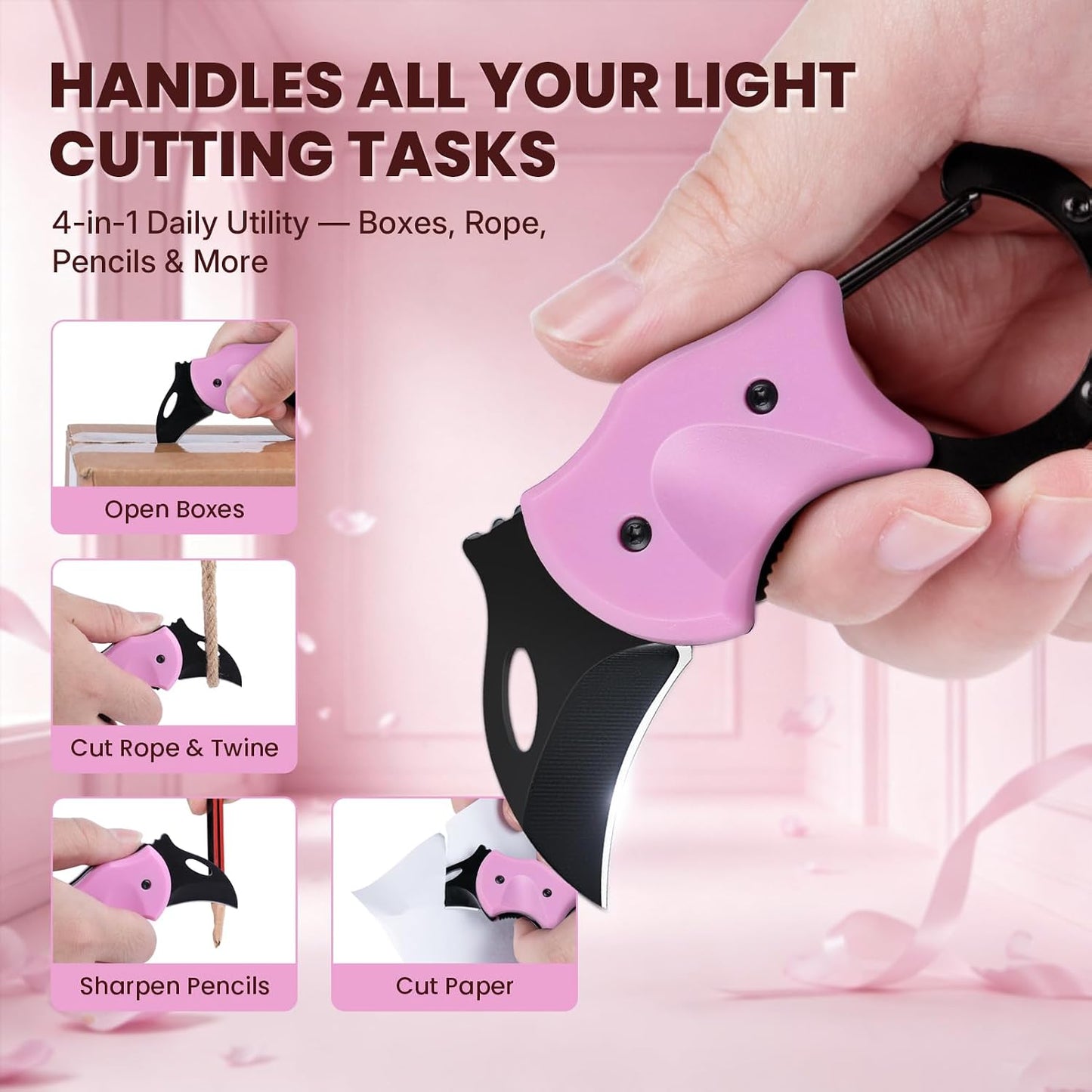 coldown 3 Pack Pink Pocket Knife Gifts for Women Men Adults, Cute Folding Knives Gadgets with 1.34in Stainless Steel Blade, Box Cutter, Gift Idea for Mom Wife Girlfriend