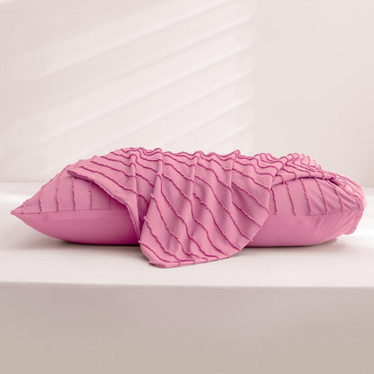 JELLYMONI Pillowcases Standard Size Bright Pink 2 Pack Boho Striped Bed Pillow Covers 20x26in Polyester Envelope Pillow Shams Tufted Bohemian Textured (Pillows are not Included)