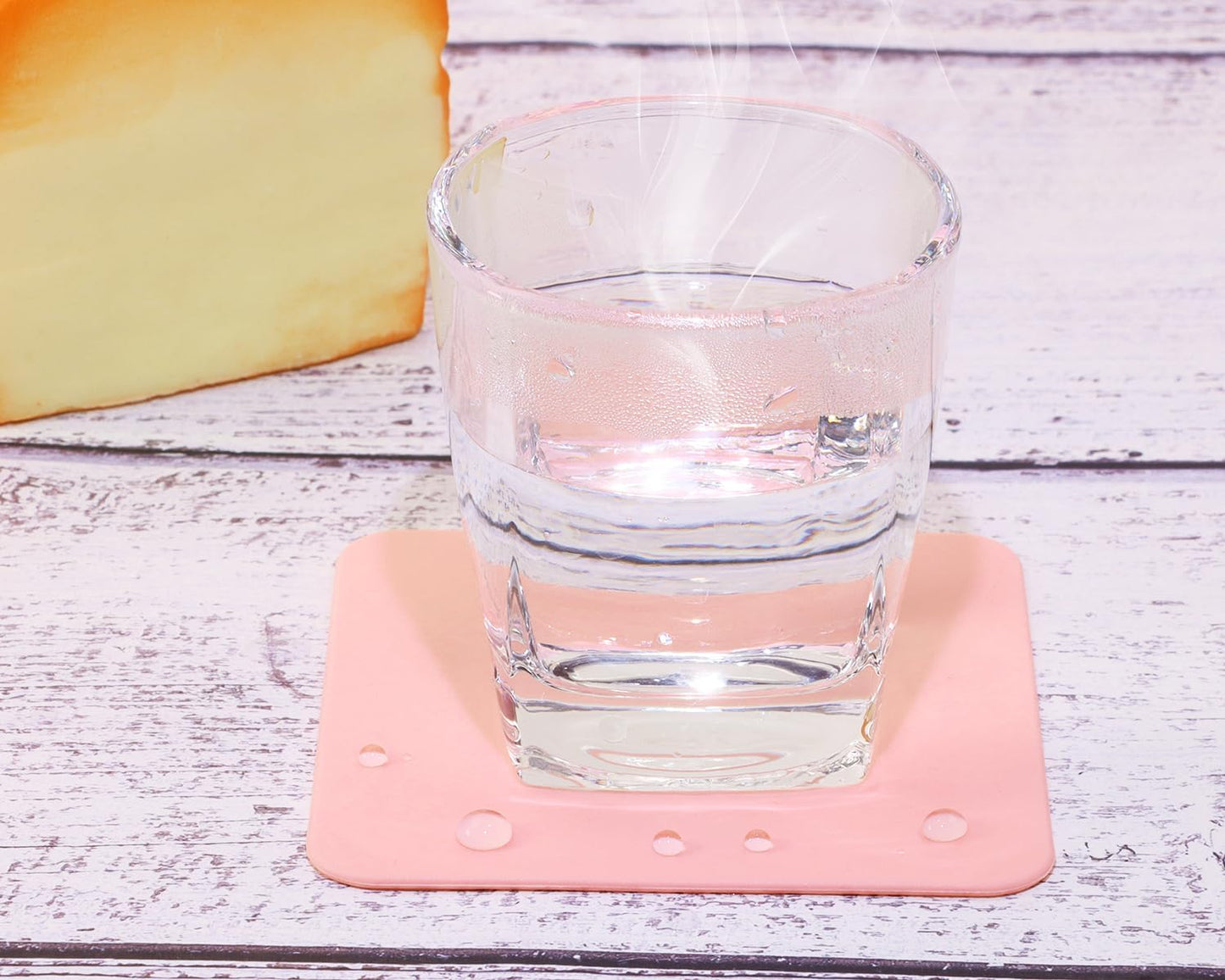 Mini Skater 3pcs Bar Coasters 10x10x0.2CM Square Silicone Coasters for Drinks Beverage Coffee Table Tea Coaster (Pink)