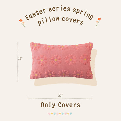 AQOTHES Spring Summer Pink Throw Pillow Covers 18x18 inch Set of 2 Flower Floral Faux Fur Cute Throw Pillows for Sofa Couch Living Room Decor