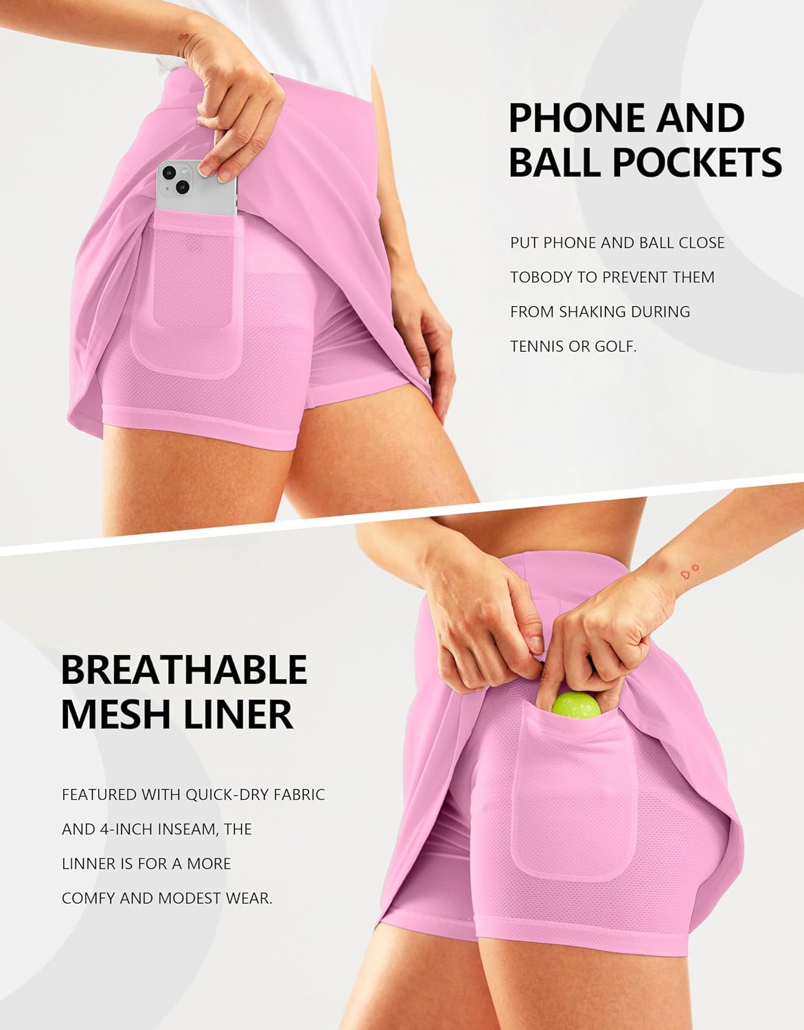 SANTINY 16" Golf Skorts Skirts for Women Zipper Pockets Women's High Waisted Tennis Skirt Athletic Skort