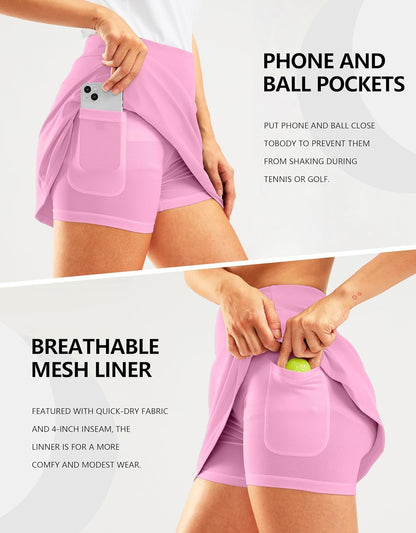 SANTINY 16" Golf Skorts Skirts for Women Zipper Pockets Women's High Waisted Tennis Skirt Athletic Skort