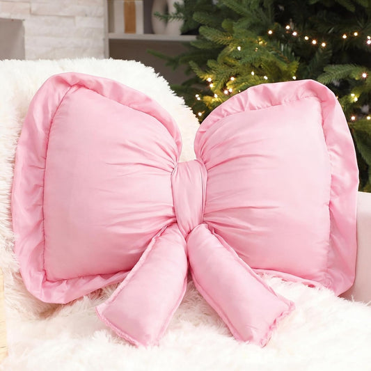 SmoothNovelty Pink Bow Pillow Large Decorative Soft Pillow 18 x 16 Inch Coquette Bow Room Decor Soft Bowknot Decorations for Cushion Bed Sofa Couch Home Decorations