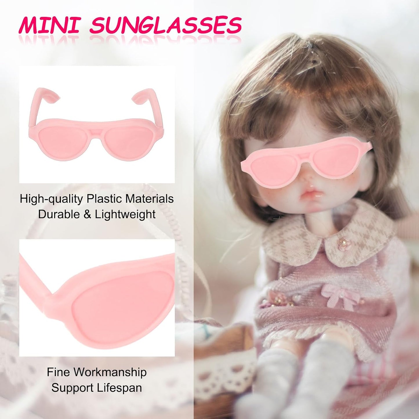 PATIKIL 84 Pcs Mini Figures Sunglasses, 1.3" Plastic Miniature Glasses Figures Costume Eyeglasses for Crafts Figures Making Supplies Accessories Cat Decoration, Pink