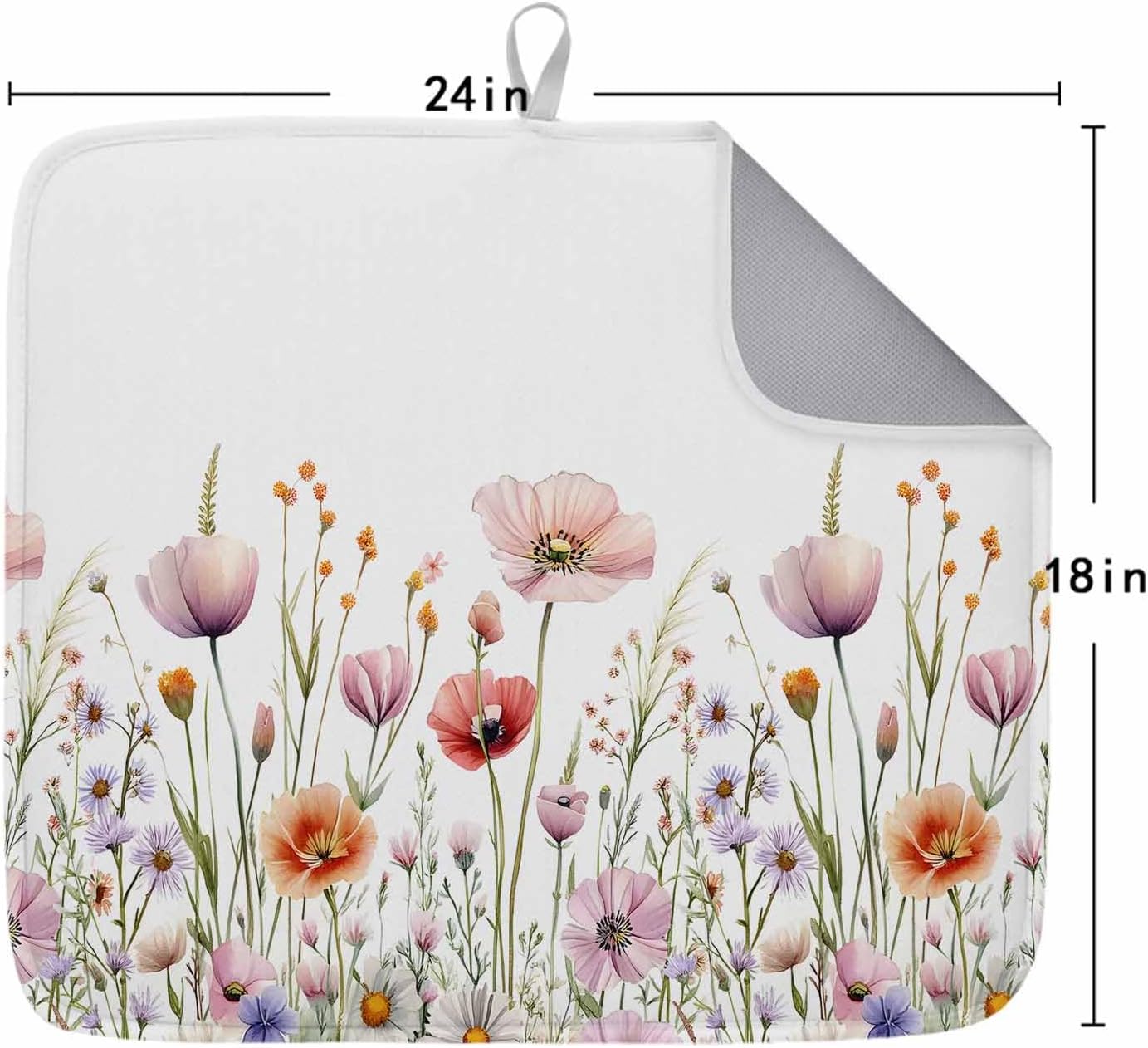 Light Pink Dish Drying Mat 1 Pack, Floral Rustic Wildflower Leaf Spring Blossom Absorbent Heat Insulating Kitchen Drying Pad Drainer Mats for Sink Counter Dishes 18 X 24 Inch