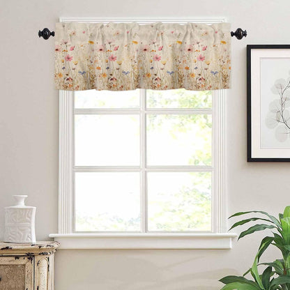 Yellow Pink Floral Valances Window Treatment Farmhouse Decor, Elegant Pastoral Spring Flower Pastoral Rod Pocket Valance Curtains for Living Room, Bedroom, Kitchen, 54" W x 18" L - 1 Panel