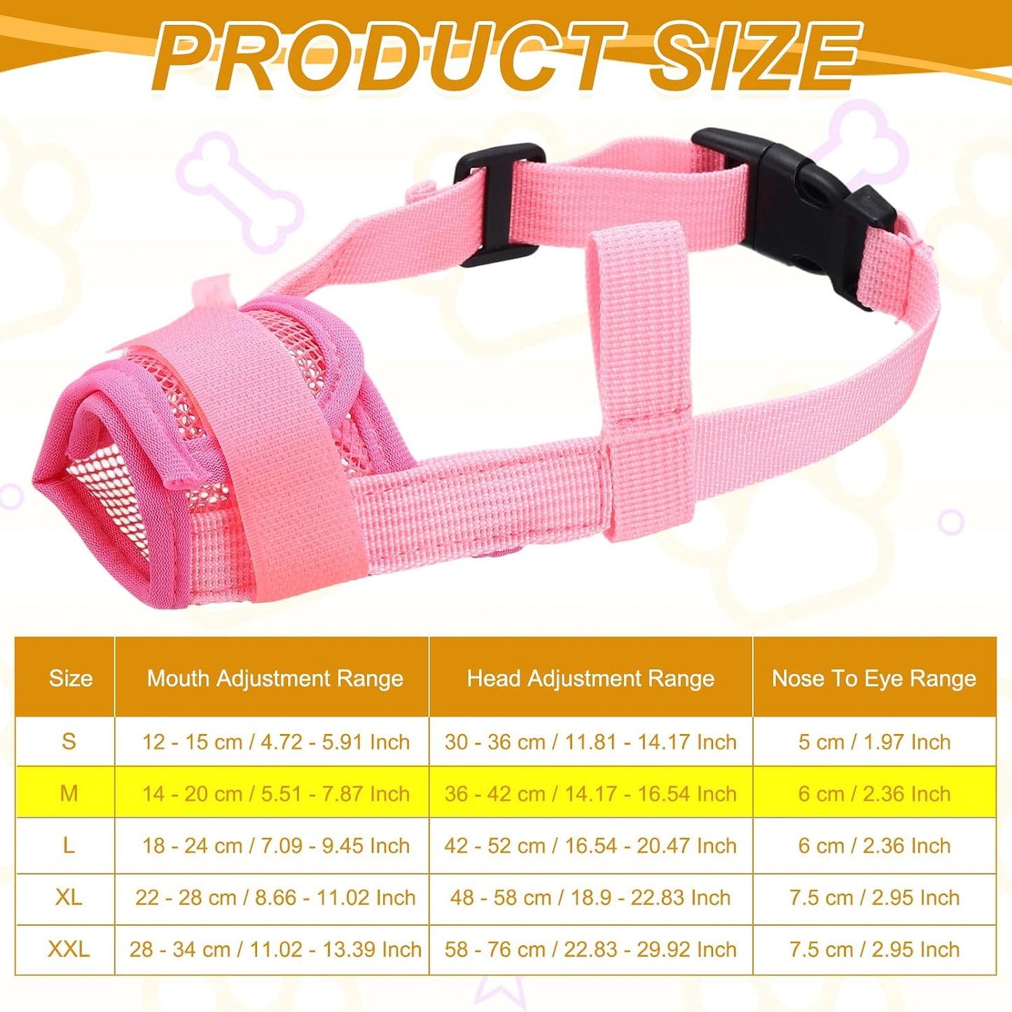Dog Muzzle, Soft Mesh Muzzle Adjustable Anti Biting Chewing Breathable Drink Mouth Guard Cover (Pink, M), for Small Medium Puppies/Grooming/Walking/Vet Visiting