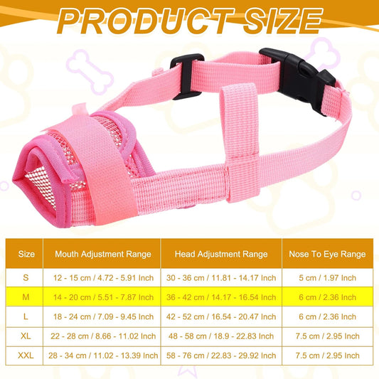 Dog Muzzle, Soft Mesh Muzzle Adjustable Anti Biting Chewing Breathable Drink Mouth Guard Cover (Pink, M), for Small Medium Puppies/Grooming/Walking/Vet Visiting
