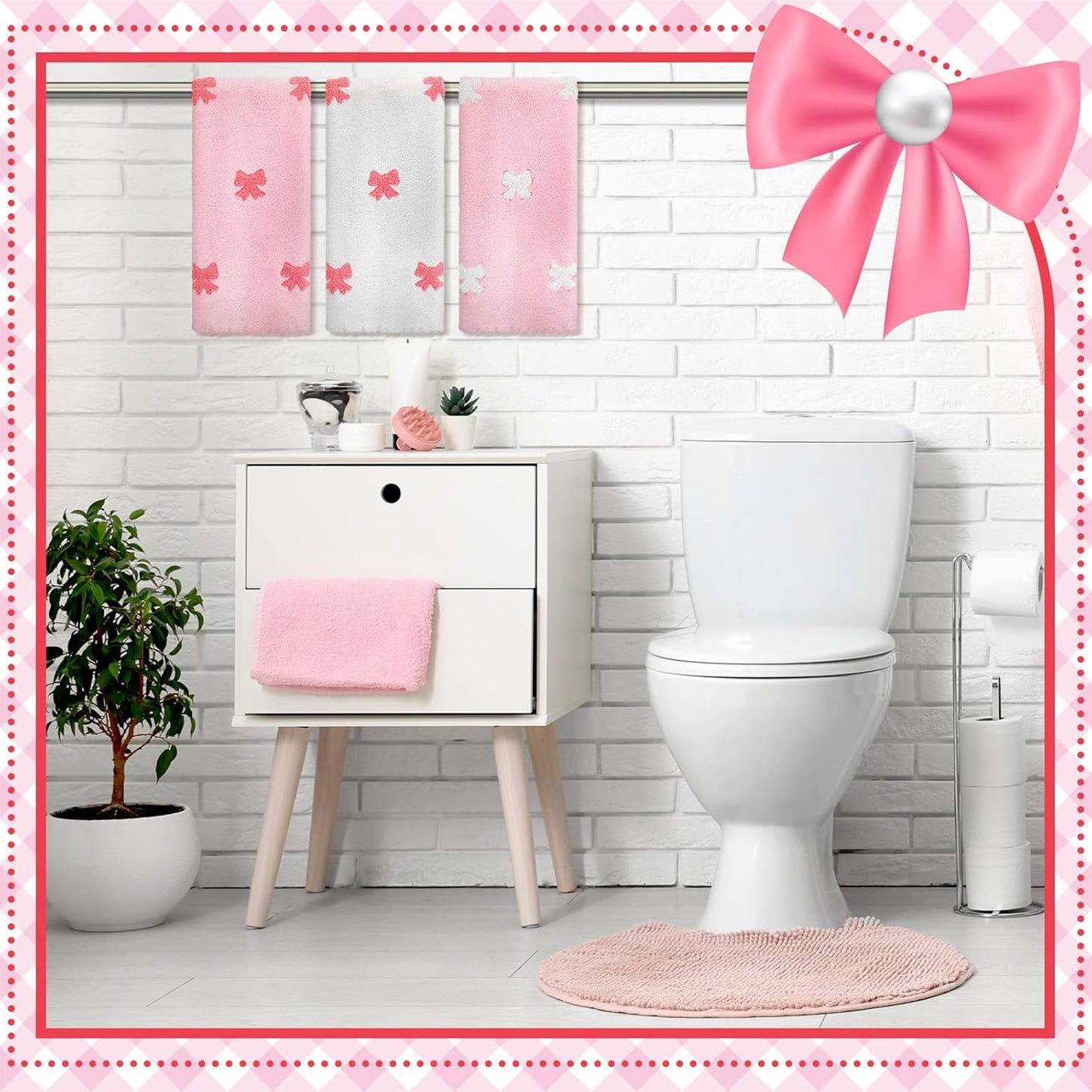 FuWeave 3 Pcs Pink Hand Towels for Bathroom Coquette Bow Hand Towels Cotton Preppy Embroidered Decorative Bath Decor for Spa Gym Bathroom Kitchen Decor Gift Supplies 13. 7 x 29. 5 Inch