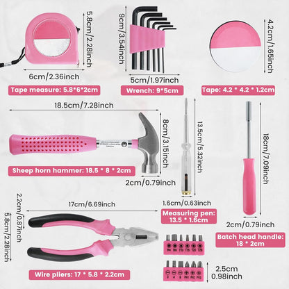 48pcs Small Tool Kit, Pink Mini Tool Kit for Women, Multi-Purpose Home Hand Tool Set with Case, Basic Household Tool Kit for College, Dorm, Office, Garage