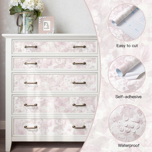 Heroad Pink Peel and Stick Wallpaper Floral Contact Paper Vintage Wall Paper Self-Adhesive Removable Wallpaper for Cabinets Drawers Bedroom Mural Wall Decor Vinyl Roll 17.3''x78.7''