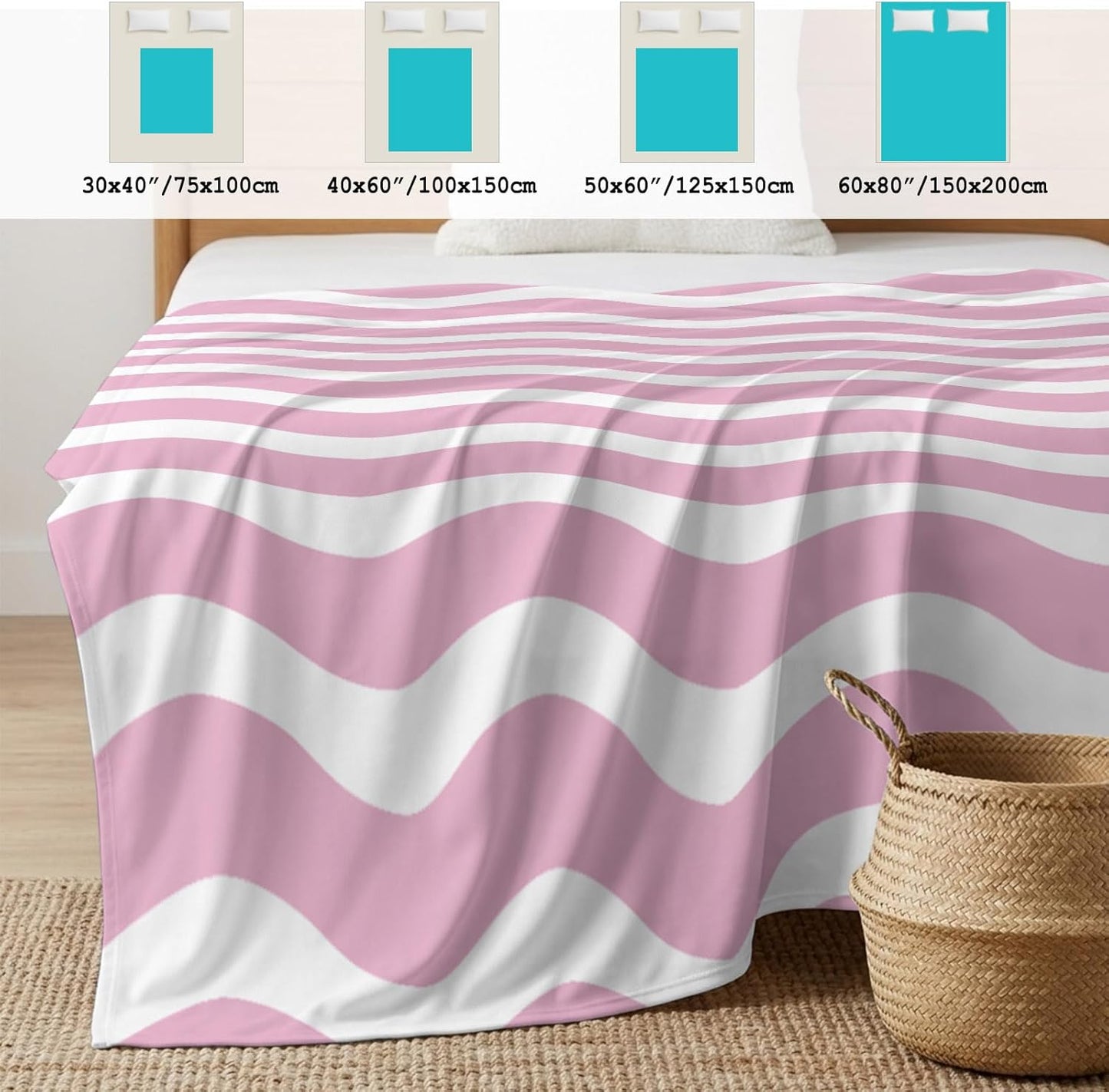 Cooling Blanket 50"x60", Abstract Minimalist Water Ripple Summer Cooling Blanket Breathable Lightweight Ice Blankets Pink White Striped Texture Blankets for Night Sweats