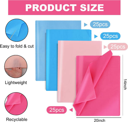 BEISHIDA 80 Sheets Pink and Blue Tissue Paper Bulk,Wrapping Tissue Paper for Gift Bags, 14 x 20 Inch Gift Wrap for Birthday Babyshower Wedding DIY Crafts Decor Holiday Flowers