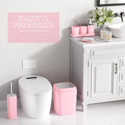 XLHOMO Bathroom Set, 9PC Bathroom Accessory Set, Pink Bathroom Accessories, Pink Bathroom Set, Trash Can, Soap Dispenser for Home Decor