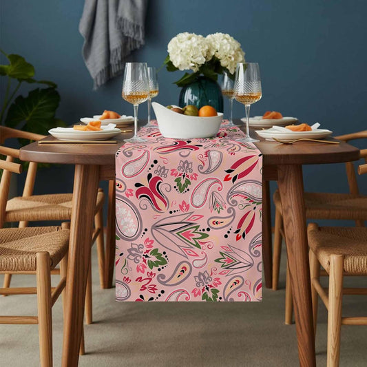 Table Runner 13x36in Vintage Baroque Style Floral Linen Washable Dresser Scarf Abstract Pink Paisley Flowers Kitchen Dinning Tablerunners for Holiday/Party/Wedding/Home Tables Decor