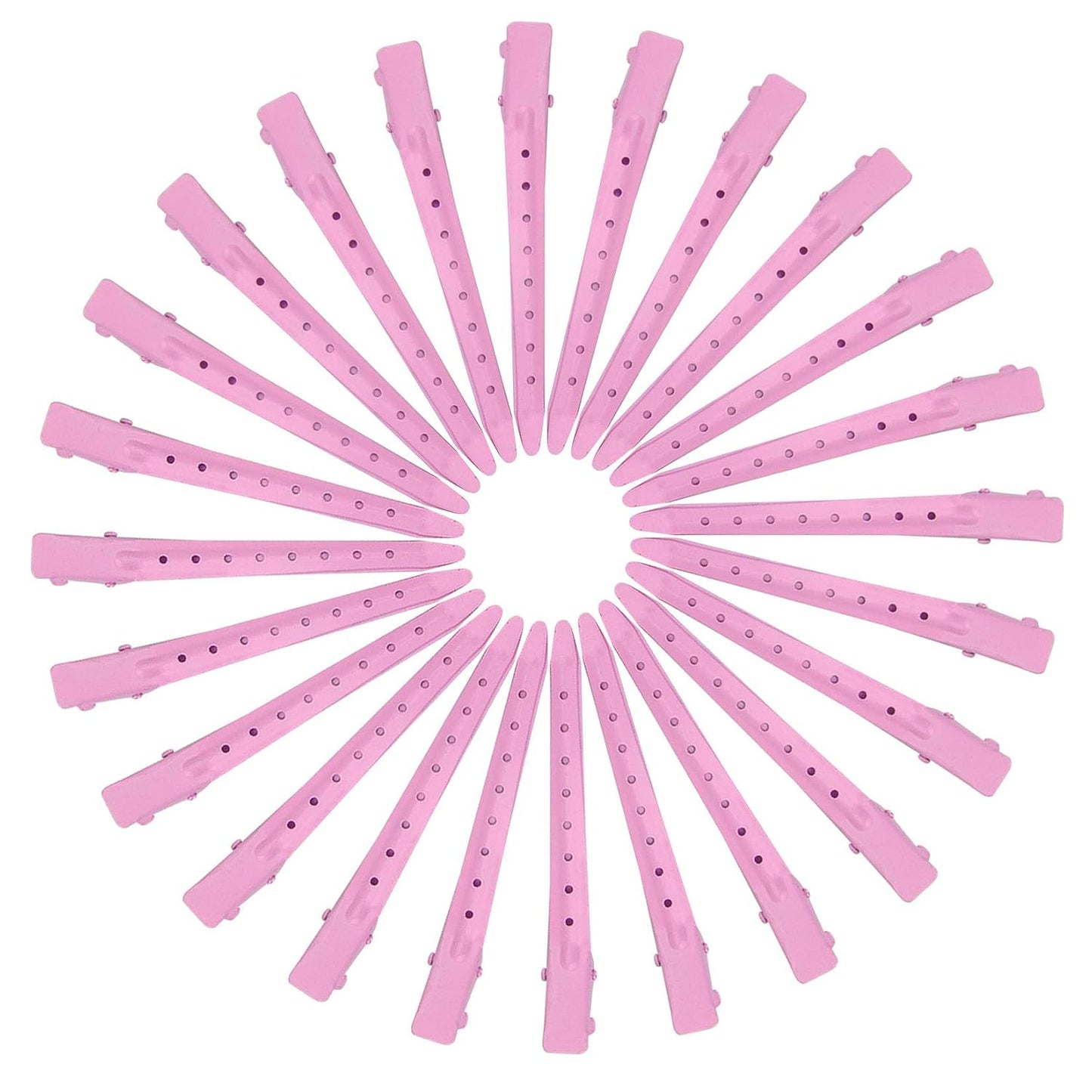 24 Packs Duck Bill Clips, Bantoye 3.35 Inches Rustproof Metal Alligator Curl Clips with Holes for Hair Styling, Hair Coloring, Pink