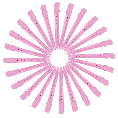 24 Packs Duck Bill Clips, Bantoye 3.35 Inches Rustproof Metal Alligator Curl Clips with Holes for Hair Styling, Hair Coloring, Pink